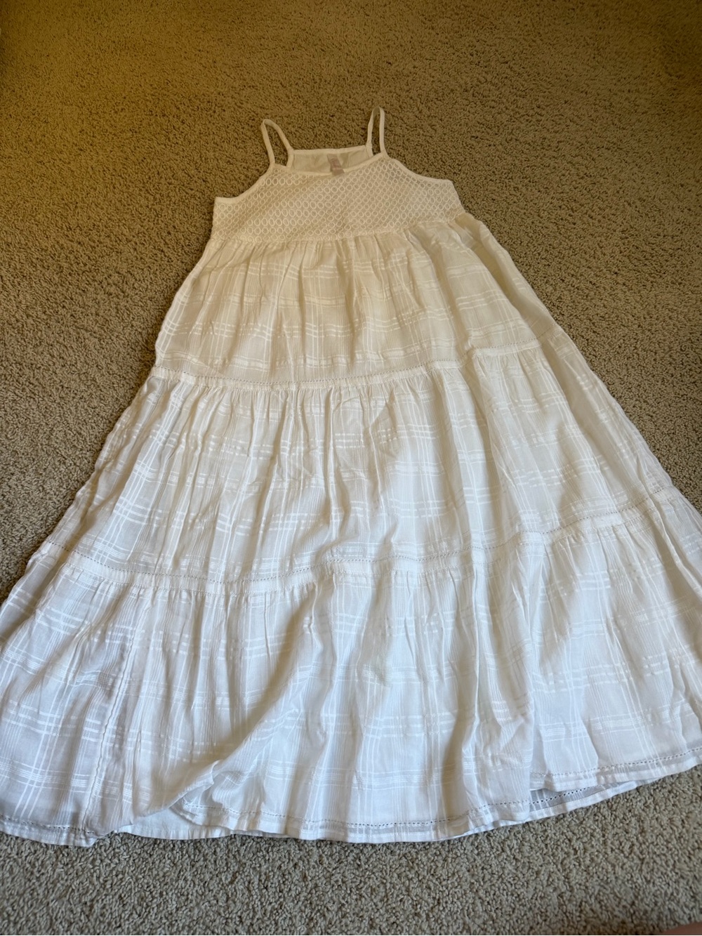 Girls' White Tiered Cotton Sundress